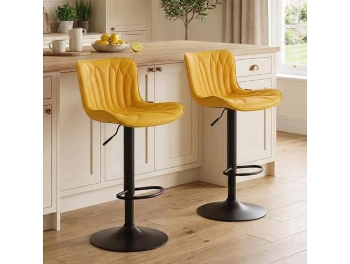 YOUNIKE Barhocker 2er Set, Drehbare Höhenverstellung Barstuhl Kunstleder Polsterung Barstühle Thekenhocker, Moderner BarStools Küchenhocker mit Hohe Ohrenlehne, Zitronengelb