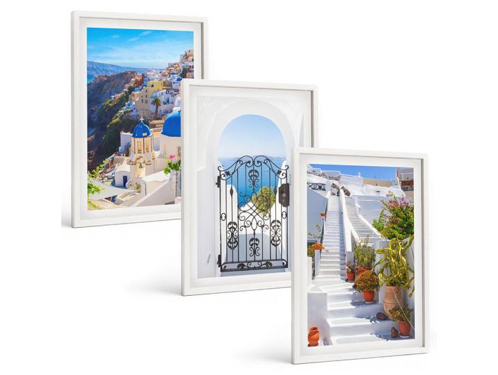 Tulup Bilder SET 3er Set - 40x60 cm Weißer Rahmen - Santorini-Architektur Oia, Kunststoff, Rechteckig, 40x60 cm, gerahmt, Bilder & Rahmen, Bilder
