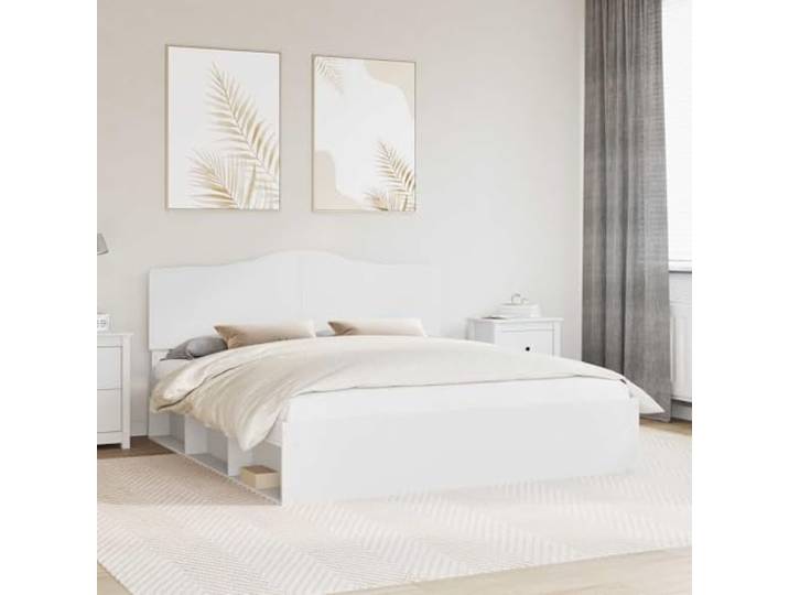 RJPLMFV Bettrahmen mit Kopfteil weiß 200 x 200 cm Kiefer massiv Langlebiges technisches Holz, feste Latten enthalten, modernes minimalistisches Design, Hauptraum oder Gästezimmer
