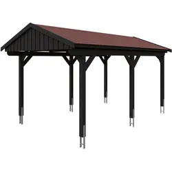 Skan Holz Fichtelberg - Satteldach Einzelcarport Breite 317 cm Gr. 1 - 317 x 566 cm Dachschalung mit Dachschindeln (rot) anthrazit Holzcarport