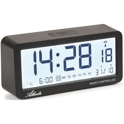 Funkwecker ATLANTA "Barcelona", schwarz, Wecker, Funkwecker, Quarzwecker, Schlafzimmer, Datum, Beleuchtung, Weckwiederholung