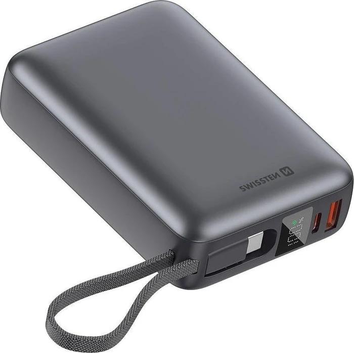 Swissten 20000 mAh 45W mit integriertem USB-C Kabel space silber