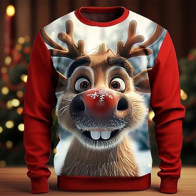 Weihnachten Herren 3D-Druck 3D 3D Zeichentrick Sweatshirts Pullover Sweatshirt Langarm Sweatshirt Rundhalsausschnitt 3D Lustig 3D-Druck Urlaub Club Party Rundhalsausschnitt 3D-Druck 3D Winter