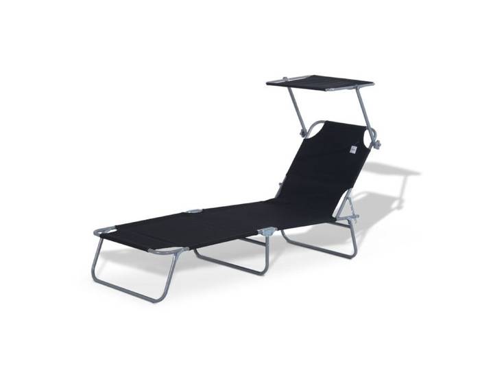 Transat lit de plage chaise longue avec pare-soleil amovible et matelas design BEA Noir