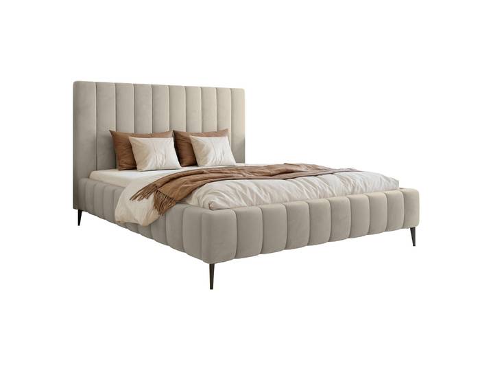 Polsterbett 140x200 cm Fiarro mit Bettkasten, hellbeiger Samt,