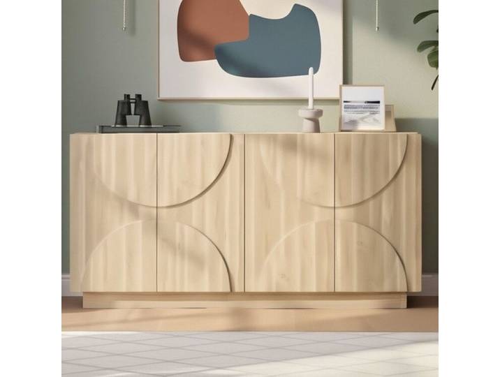 Buffet 160cm - Portes avec Rebounder - Grande Capacité - Style bohème - Bois Naturel et Symmetrique