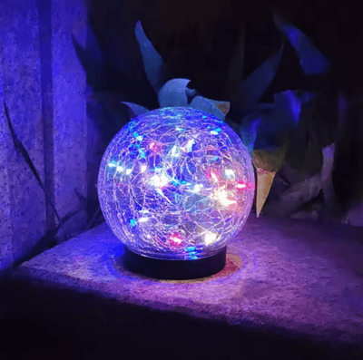 Inspire Essentials LumiGlobe Cracked Glass Solar Pathway Light Outdoor Waterproof Garden Lamp 10cm changeable