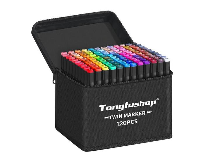 Marker Stifte Set 120 Farben Twin Tip, Mehrfarbig, Kunststoff, 15x10x16 cm, Dekoration, Malbedarf & Bastelbedarf