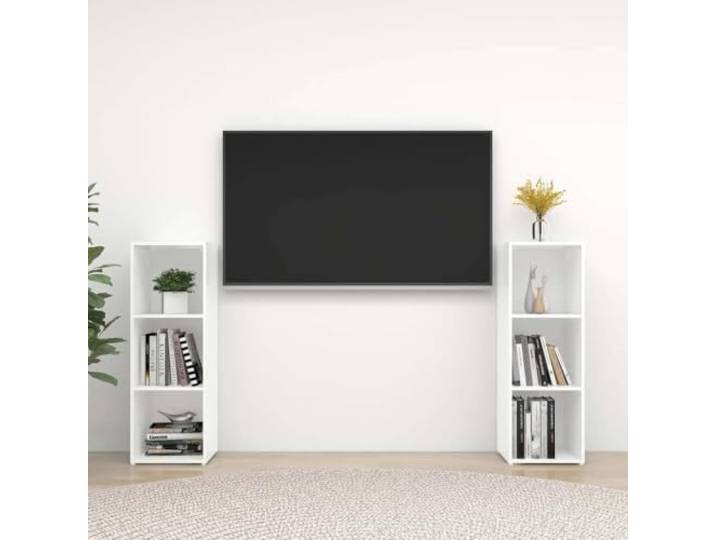 HEFZGDB Klassischer TV-Schrank Weiß 107x35x37 cm Holzwerkstoff 2 Stück mit 3 Fächern Stauraum für Multimedia-Geräte, horizontal oder vertikal aufstellbar, praktisches Design