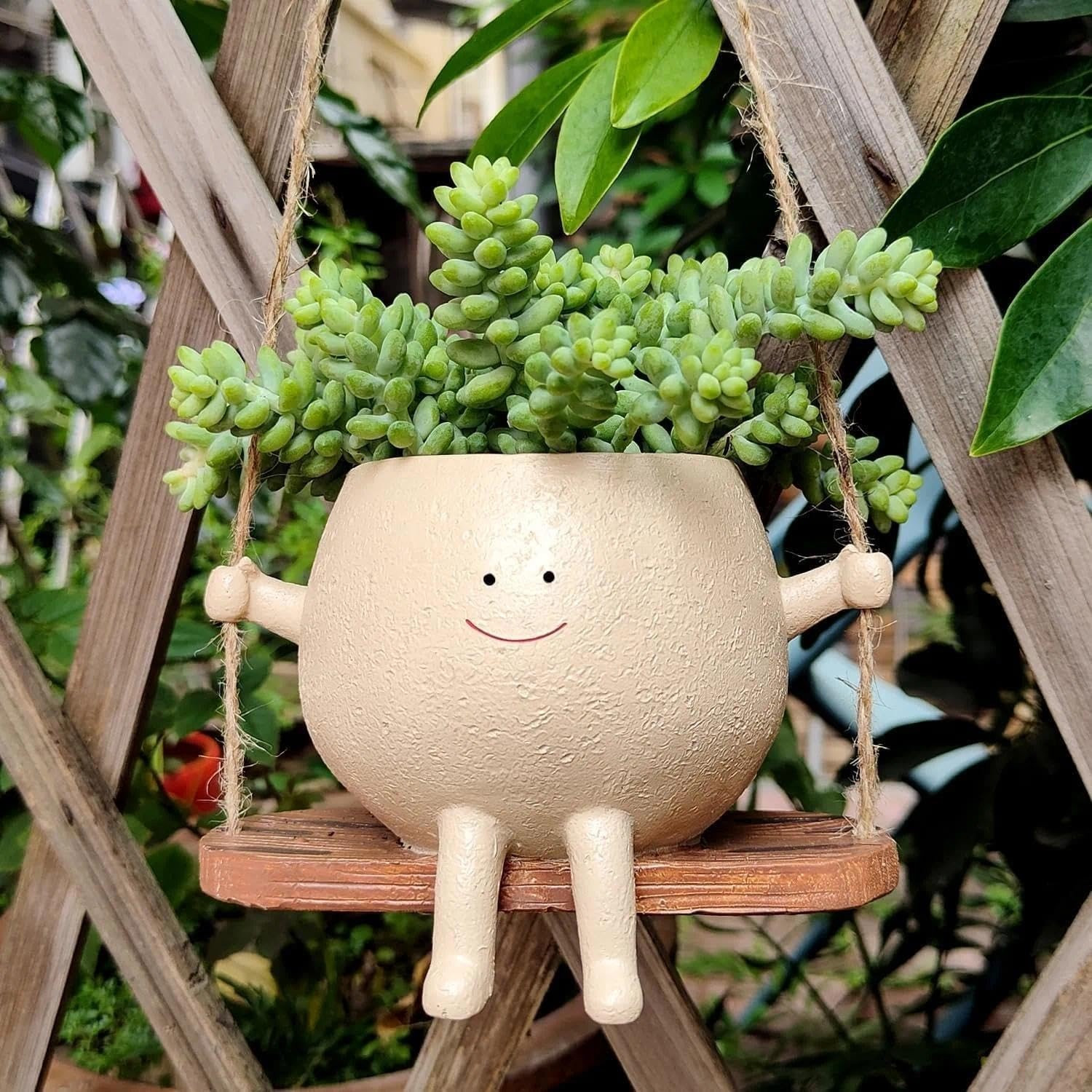 Decoratieve Binnenvaas met Glimlachend Gezicht en Jute Touw voor Bloemen, Succulenten en Planten