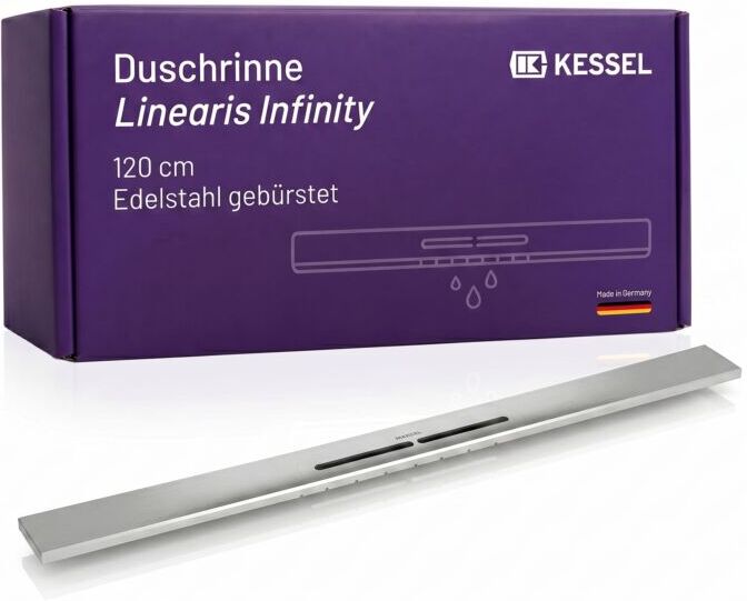 KESSEL Duschrinne Linearis Infinity aus Edelstahl V4A 45200.12 bodengleiche  Design-Duschrinne, individuell verlängerbar, 1200 mm, Edelstahl gebürstet