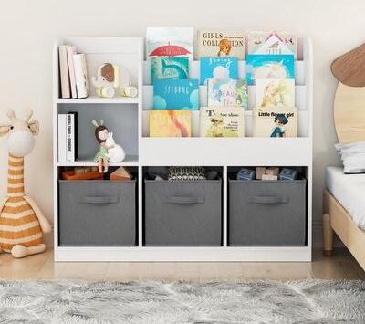 3-Tier Kids Bookcase with Collapsible Drawers & Anti-Tip Safety - Toy & Book Storage Shelf
