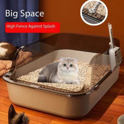 Uplifted Finds Semi Enclosed High Side Splashproof Cat Litter Box With Shield grey m