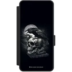 Nivocase Klapphülle für Samsung Galaxy S26 Handyhülle aus Kunst Leder NIVOflip schwarz Rabe Schädel (Samsung Galaxy S26), Smartphone Hülle, Schwarz