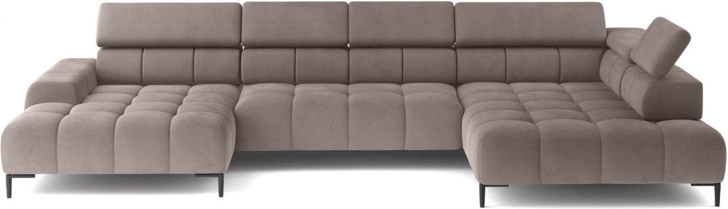 DOMO-HOME Ecksofa PLAZA XL mit elektrischer Relax-Funktion 385x216cm | Modernes Design| Hochwertige Verarbeitung| Verstellbare Kopfstützen| Farbe hellbraun Solar| Rechts