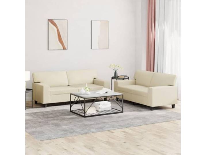 HEFZGDB 2-TLG. Sofagarnitur Creme Kunstleder Langlebig Bequem Polsterung Schmutzabweisend Robuster Gestell Luxuriöses Design Wohnzimmer Möbel