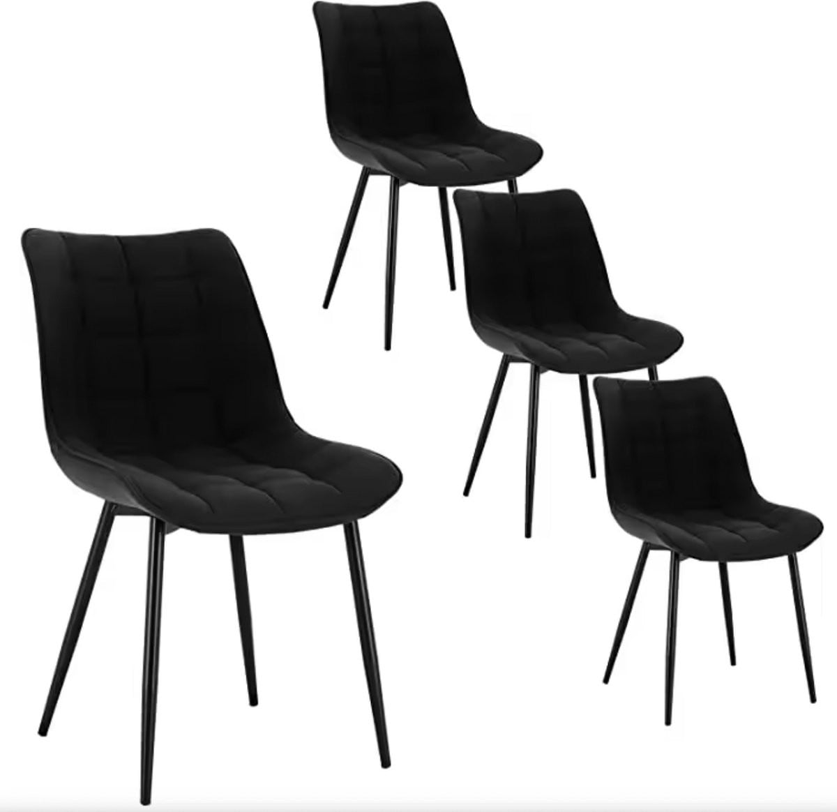 Varnox Set van 4 Eetkamerstoelen - Linnen - Zwart met Zwarte Poten