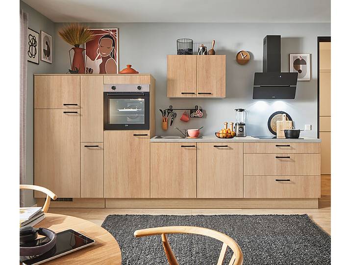 Autarke Küchenzeile Kühl+Apotheker 370cm Ausrichtung links Holz/Eiche Dekor