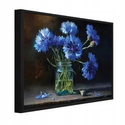BILDER mit Rahmen Blumen in einer Vase Vintage Blau 60x40 cm