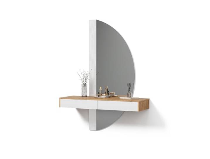 Livinity Schminktisch Ascona , Weiß 120 cm LED-Spiegel · 2 Schubladen · Wandhängend · Halbmondspiegel · Geriffelte Seitenleiste