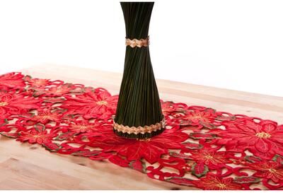 Gouchee Home Christmas Red Poinsettia Table Runner and Placemat Set