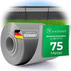 Novatool Premium PP 75m Rollen Sichtschutzstreifen für Doppelstabmattenzaun Fenster GRAU für 30 Reihen Stabmattenzaun Sichtschutzstreifen langlebig & witterungsbeständig Zaunelemente Sichtschutz