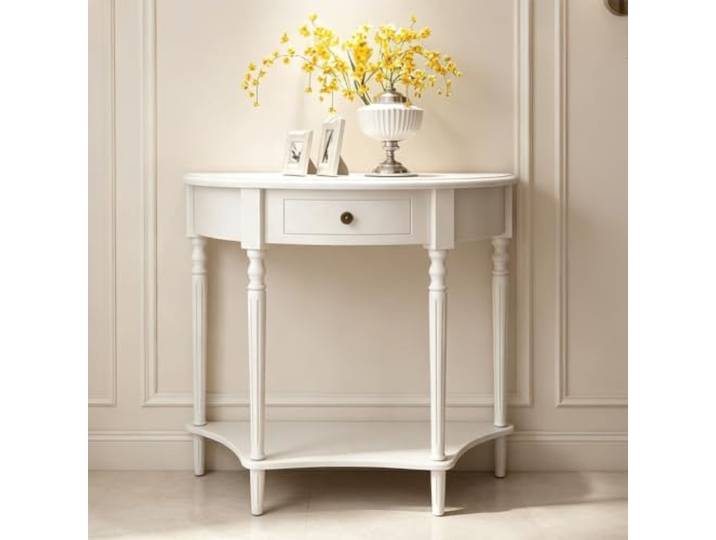 Massivholz Konsolentisch mit Schublade, schmaler Flurtisch Halbmond Massivholz, schmales Design, Halbmond-Form, Flur & Eingang, stabile Konstruktion(B,39.4in*15.0in*34.6in)