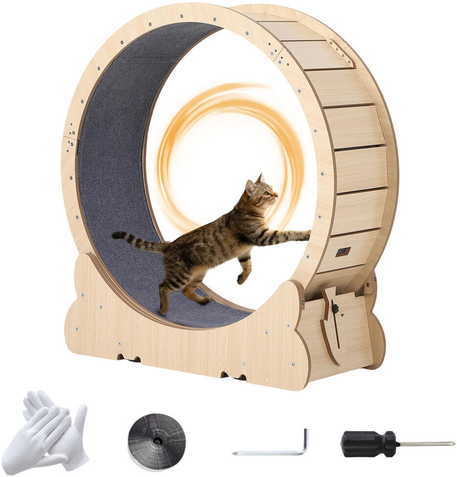 Happy Larry 39.4 Inch Cat Exercise Wheel for Indoor Cats, Large Cat Treadmill Wheel with Detachable Carpeted Runway, Versatile Cat Toy Running Wheel Treadmill, Pe Yellow 107cm H X 36.7cm W X 100cm L