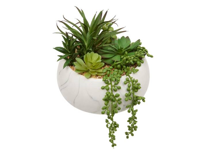 Atmosphera Createur d´interieur Sukkulenten im Keramiktopf mit Marmor-Design 21/18/21 cm, Grün, Kunststoff, Rund, 21 cm, Dekoration, Blumen & Blumentöpfe, Kunstblumen