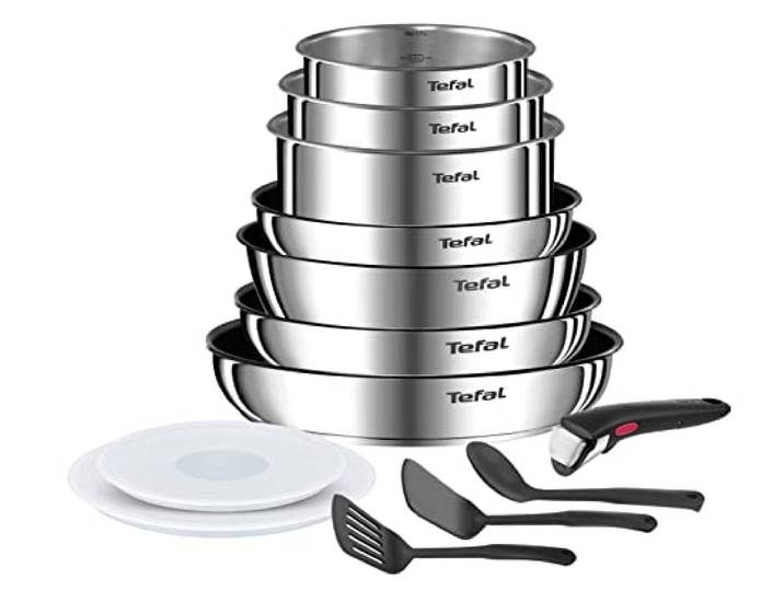Tefal Ingenio Emotion Kochgeschirr, 13-teilig, Edelstahl, stapelbar, Antihaftbeschichtung, Induktion, L897DS04