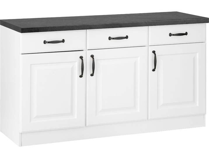 Unterschrank WIHO KÜCHEN Erla , weiss (front: kassette weiß, korpus: weiß, arbeitsplatte: granit schwarz), B:150cm H:86cm T:50cm, Schränke, Unterschrank, 150 cm breit mit Kassettenfront
