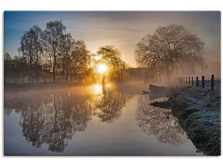 Leinwandbild ARTLAND Mystischer Morgen an der Trave , beige (farbe bild(er): naturfarben), B:90cm H:60cm, Bilder, Leinwandbild, auf Holzrahmen gespannt