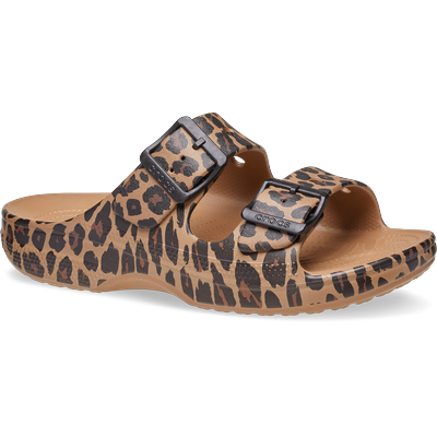 Pantolette CROCS "Saturday Animal Sandal W", Damen, Gr. 41, Croslite™, braun (sepia, leopard), Schuhe Pantolette, Sommerschuh, Hausschuh, Strandschuh im Animal-Print