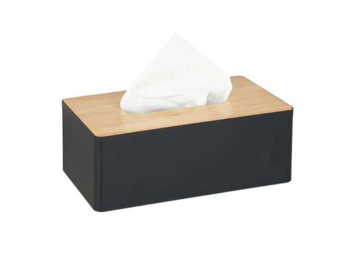Relaxdays Schwarze Tücherbox mit Bambusdeckel