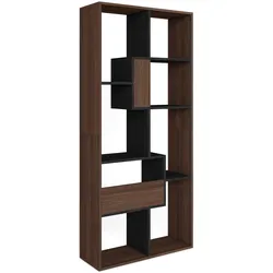REGAL Bibliothek, Eiche dunkel und Schwarz, 67/31/162cm