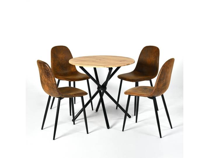 ESSZIMMER SET – 1 Tisch + 2 Stühle – Holzoptik & Wildleder