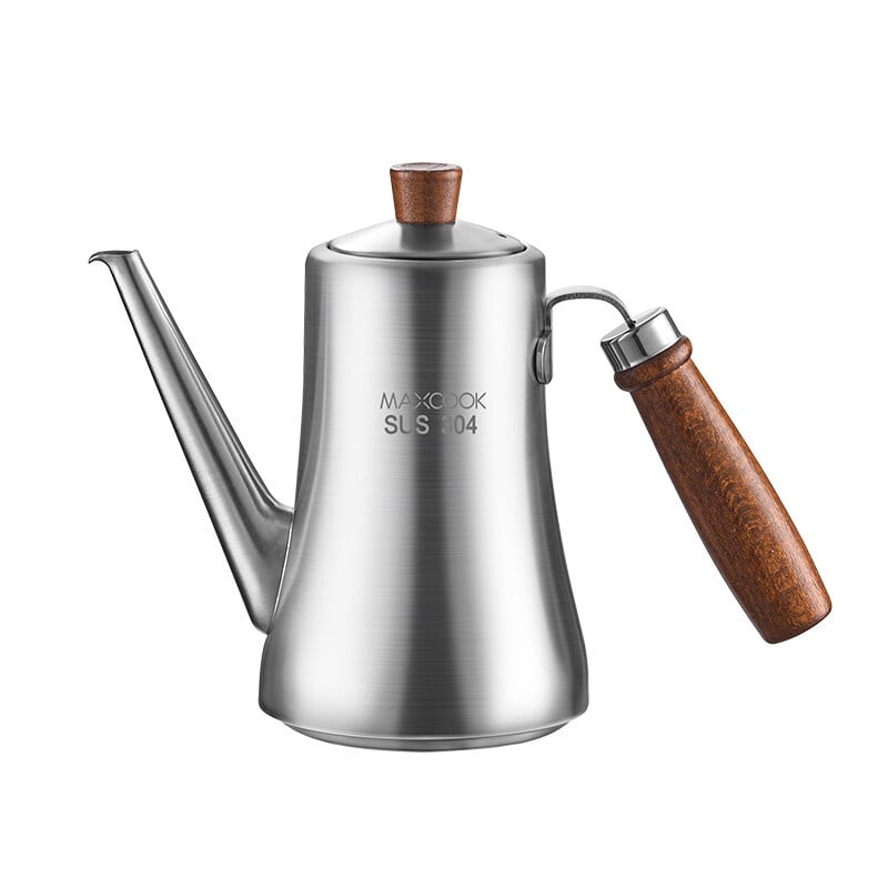 Maxcook olijfoliedispenser en keukenoliekruik van roestvrij staal 304 met beukenhouten handvat, 1000 ml