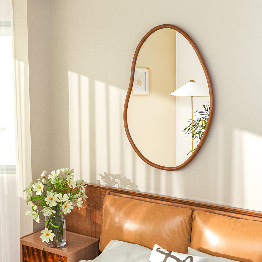 Canora Grey Atharva Solid Wood Novelty Wall Mirror Dark Brown Wood 110cm H x 74cm W