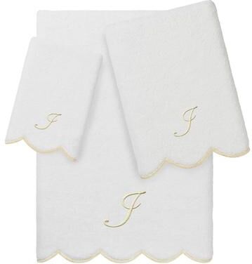 Authentic Hotel and Spa 100% Turkish Cotton Beige ADORNIA Scallop Personalized 3 Piece Towel Set - 3 Piece Set