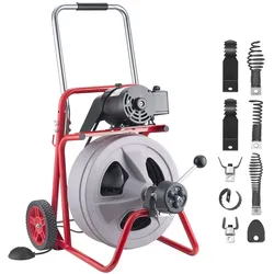 VEVOR Rohrreinigungsmaschine 30 m x 13 mm, Rohrreinigungsgerät mit Automatischem Vorschub, 8 Schneidwerkzeugen & Pneumatischem Fußschalter, Rohrreiniger für Rohrdurchmesser von 50 bis 150 mm