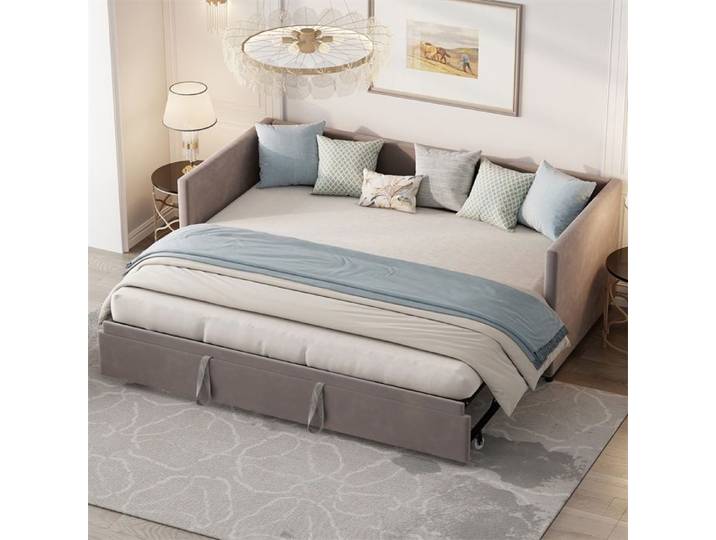 Lit 90x200cm - Canapé-lit 90x200cm extensible avec sommier à lattes - Meuble salon et chambre - Velours gris