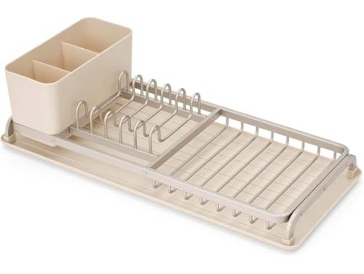 Brabantia Égouttoir Vaisselle Compact SinkSide (Beige Clair)\, Égouttoir Vaisselle sur évier Polyvalent avec Panier à Couverts Amovible\, Organisateur Plan de Travail Cuisine Compact