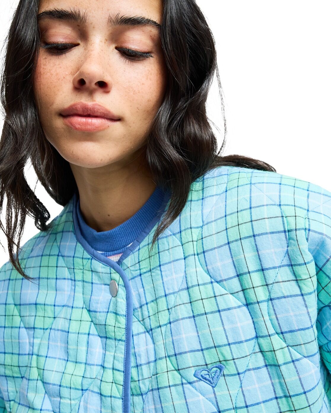 Outdoorjacke ROXY "Seaside Resort", Damen, Gr. L, blau (airy blau as if plaid), Obermaterial: 100% Viskose., Jacken Outdoorjacke airy blau as if plaid L