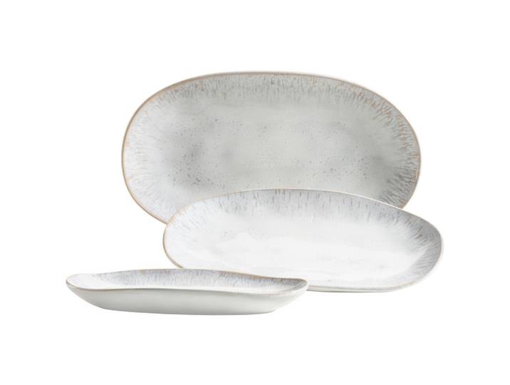 Mäser Servierplatten-Set, Weiss, Keramik, 3-teilig, länglich, 39x24.5x10 cm, handbemalt, robust, Geschirr, Tischkultur & Serviergeschirr, Servierplatten