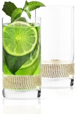Cheer Collection "Berkware Luxurious Highball Cocktail Sparkling""Diamond"" Studded Glasses"