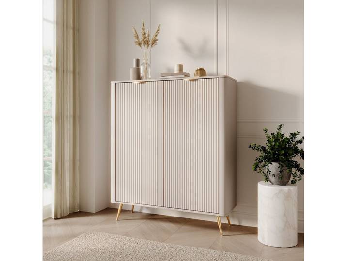 yourhouse24 Highboard Lante 2D Beige Kaschmir 113cm mit geriffelten Fronten (1 St., Ohne Dekoration)
