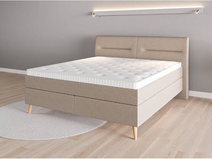 Boxspringbett 180x200 Nr. 1 - Beige/Braun (Beigegrau) - Feiner Strukturstoff