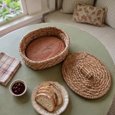 Eangee Home Design Bread Warmer Oval Parsley, Sage, Rosemary and Thyme Lidded Natural
