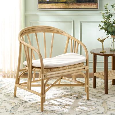 "SAFAVIEH Billie Rattan Accent Chair, Natural and Cream, Bohemian - 27"" W x 24"" D x 33"" H"