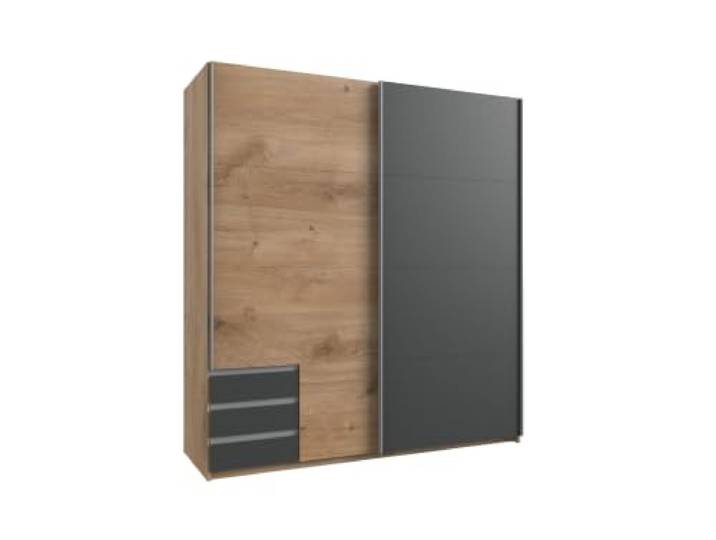 Kleiderschrank Emden Plankeneiche mit Graphit 179 cm Breite ohne Spiegel